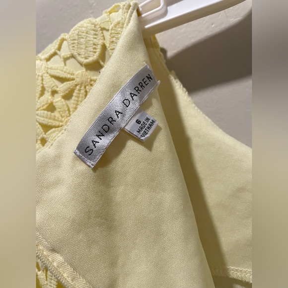 Size 6 Women’s Sandra Darren  Sleeveless Sunny Yellow Crochet Dress - Picture 5 of 8